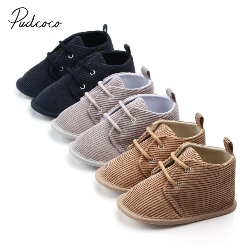 2019 Baby First Walkers Toddler Baby Boys Ribbed Solid Soft Sole Crib Shoes Sneakers Size Newborn to 18 Months