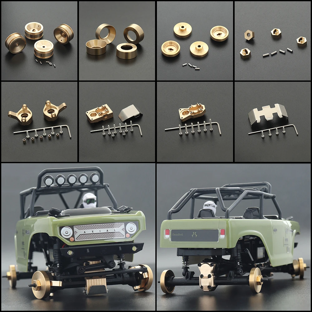 Brass Heavy Counterweight Wheels Hex Differential Cover Steering Knuckles for 1/24 RC Crawler Axial SCX24 90081 Lowering Gravity