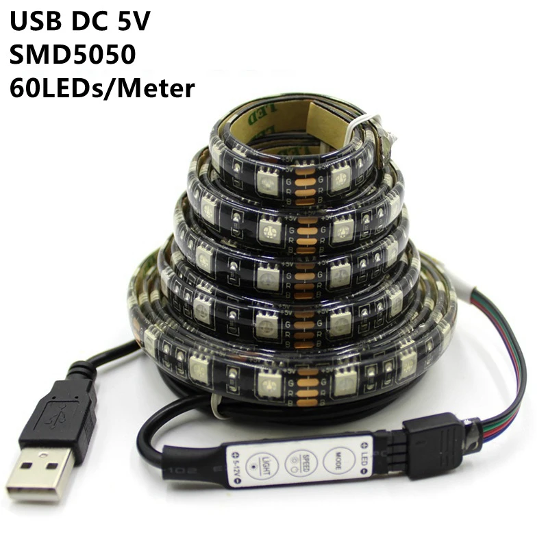 5V 50CM 1M 2M 3M 4M 5M USB Cable Power LED Strip Light Lamp SMD 5050 Christmas Desk Decor Lamp Tape For TV Background Lighting