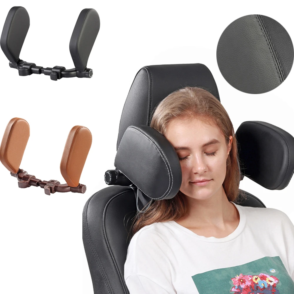 leather Car Neck Headrest Pillow Side Seat Head Support Travel Rest Sleeping Telescopic Cushion For Kids Adults Elastic Children