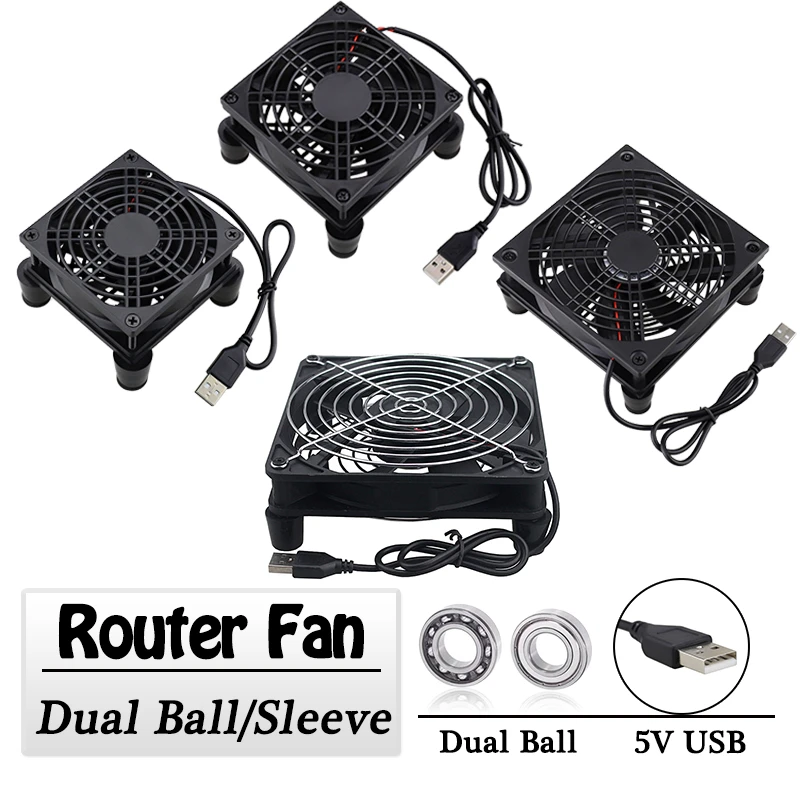 Gdstime 5V USB Router Fan 80mm 92mm 120mm 140mm DIY TV Box Ball/Sleeve Cooler W/Controller & Protective Net Desktop Cooling Fan