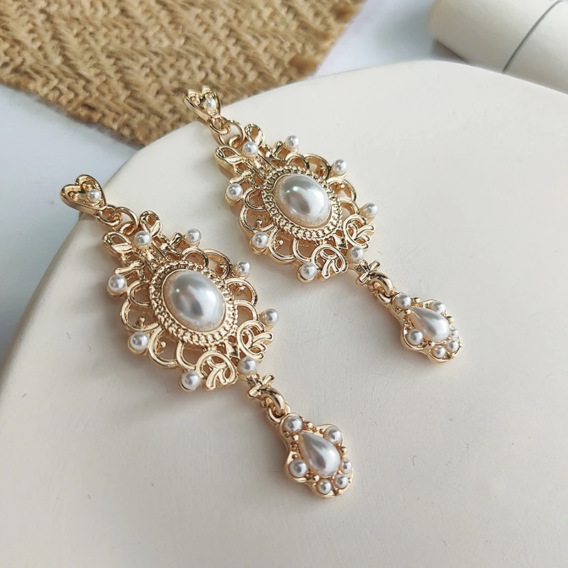 Vintage Palace Golden Pearl Hanging Earrings For Women Wedding Baroque Bohemia Fine Drop Earrings Female Elegant Jewelry Gift