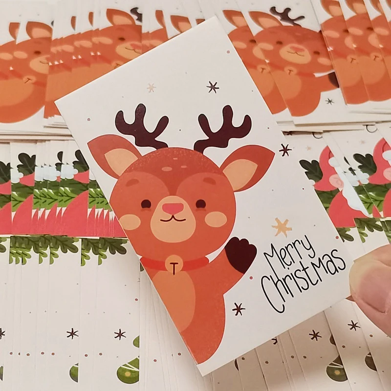 50PCS Merry Christmas Gift Card Greeting Card Christmas Tree Sticker Cute Design 2022 New Year. Without Envelope