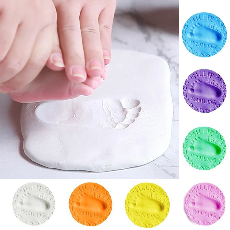 2021 Baby Care Air Drying Soft Clay Baby Handprint Footprint Imprint Kit Casting Parent-child Hand Inkpad Fingerprint Kids Toys