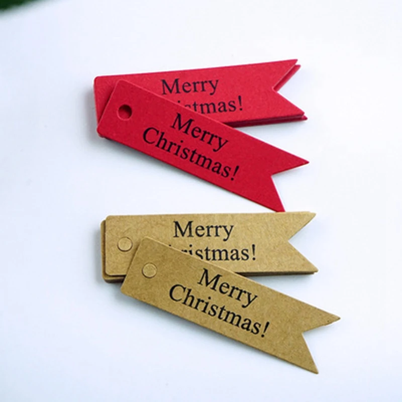 100pcs/lot Brown Kraft Paper Tags DIY Mini Food Lable Craft Hand Draw Tags Merry Christmas Happy New Year Cards Strings