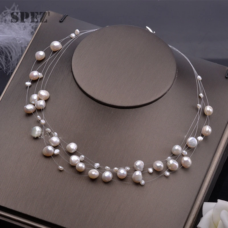 Natural Freshwater Pearl Necklace For Women  Baroque Pearl Layered Choker Fashion Gold Plated Jewelry Accessories Clasp 2021