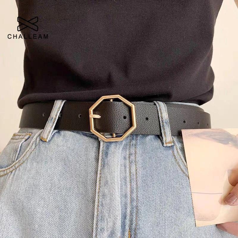 PU leather Belt For Women Octagon Buckle Waist Trousers Belts Female Black White Brown Strap Casual Jeans Waistband 231