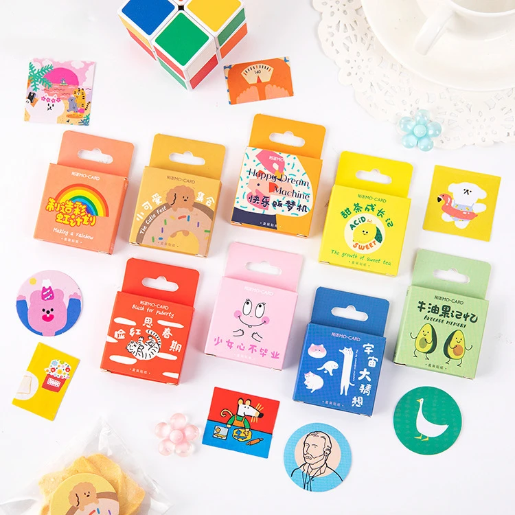 Mohamm 45 PCS Boxed Stickers Cartoon Animal Cute Avocado Decoration Sticker Flakes Scrapbooking School Supplies