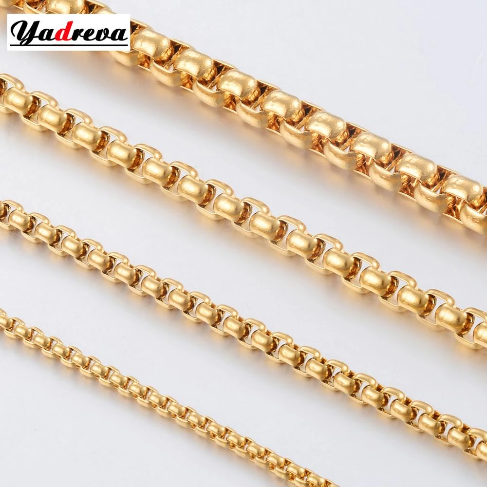 2mm/3mm/4mm/5mm Stainless Steel Gold Necklace Chain Waterproof Round Box Link Chain Men Gift Jewelry Length Customized