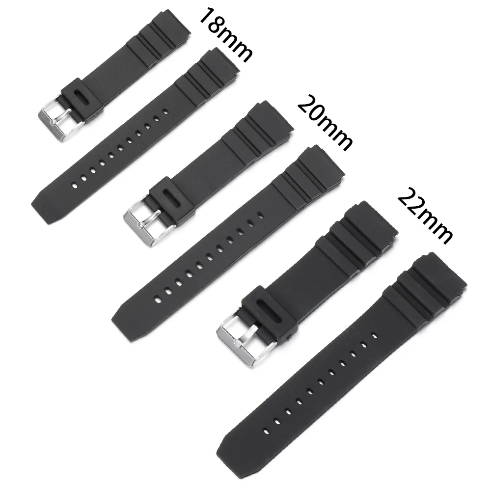 18mm 20mm 22mm Men Black Silicone Rubber Waterproof Sport Wrist Watch Band Strap Belt Hot Sale