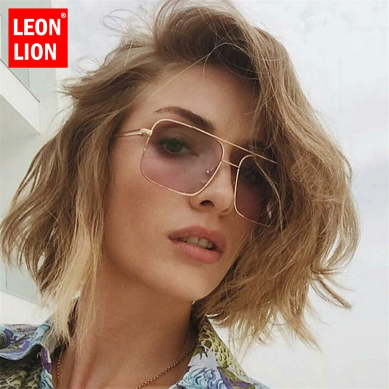 LeonLion 2021 Simple Large Frame Sunglasses Women Quadrilateral Sun Glasses For Women Glasses Feminino Retro Oculos De Sol UV400