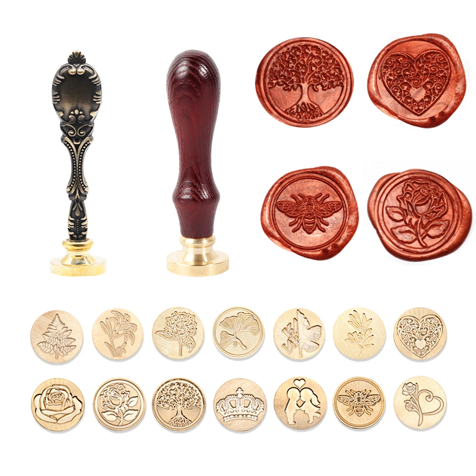 DIY Retro Antique Metal Plant Sealing Wax Seal Stamp for DIY Wedding Invitations Decor Ancient Wax Stamp Craft