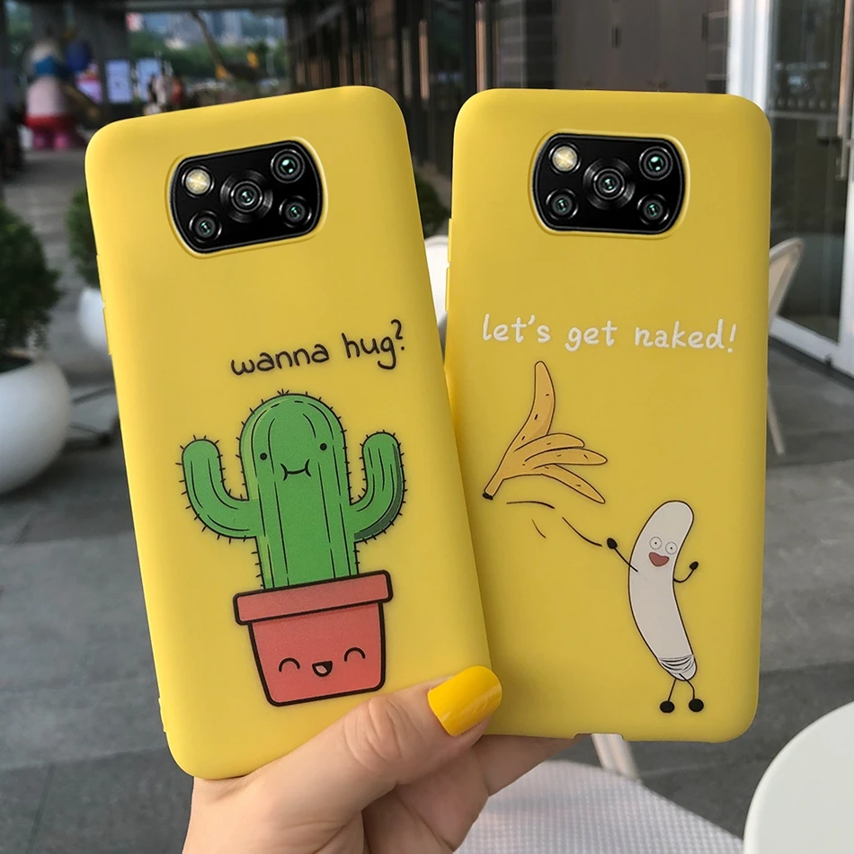 Cute Cactus Banan Cartoon Case For Xiaomi Poco X3 NFC Candy Silicone Back Cover For Xiaomi Poco X3 nfc M3 F2 Pro X2 Soft Cases