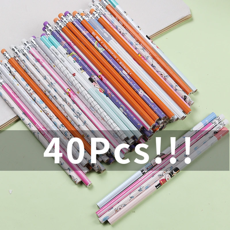 40Pcs/Pack Cute Cartoon HB/2B HB Standard Wooden Pencil Kawaii Student Stationery Writing Drawing Pencils School Office Supply