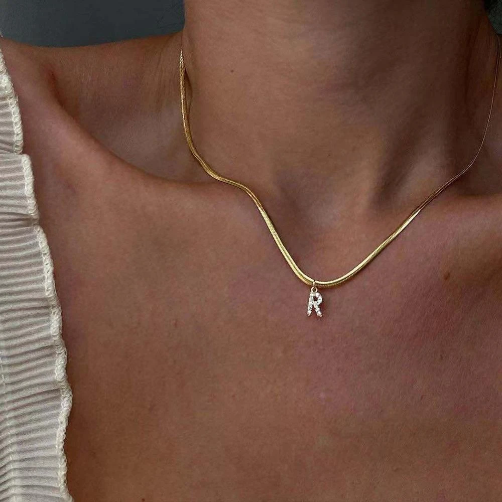 Inlaid Zircon Letter Initial Necklace For Women Choker Chain Necklace Collier Alphabet Necklaces Jewelry Friends Free Shipping