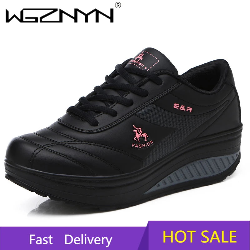 2020 Slimming Shoes Women Fashion Leather Casual Shoes Women Lady Swing Shoes Spring Autumn Factory Top Quality Shoes