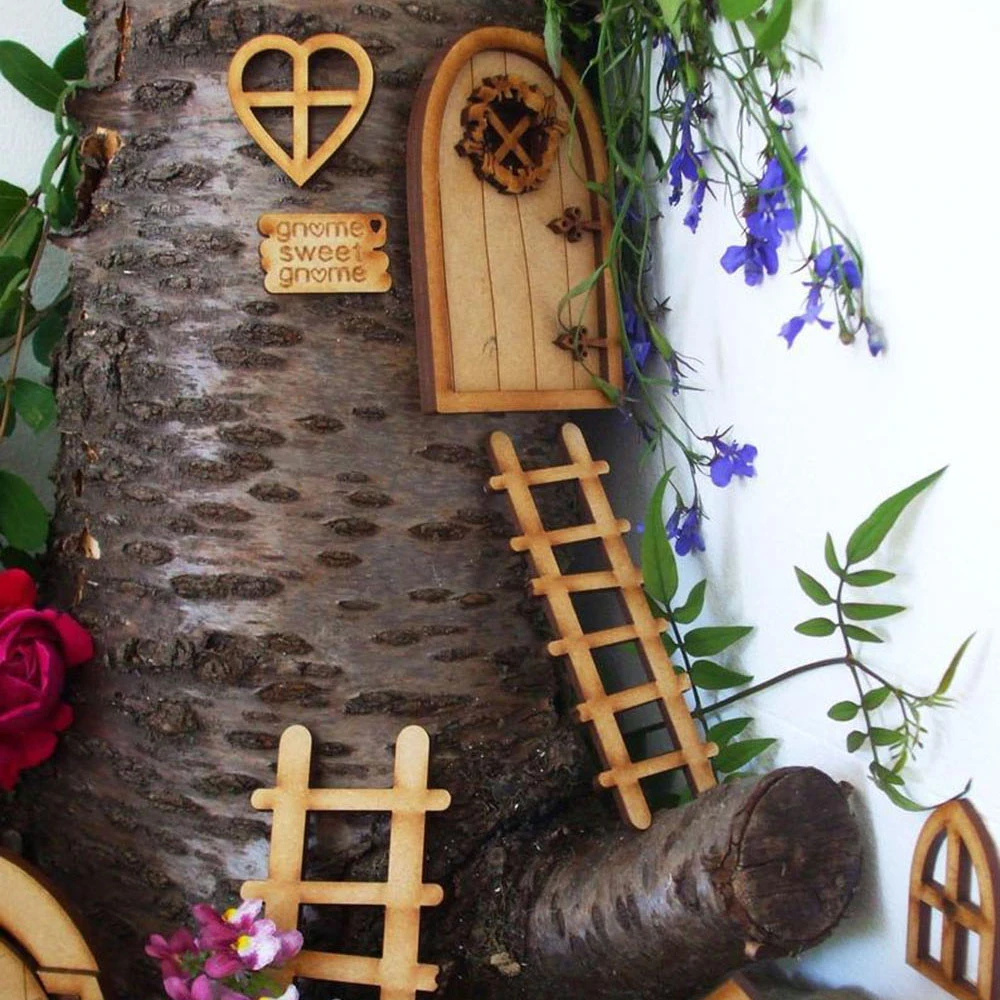 Gift Doll House Vintage Decoration Wood Ornament Wooden Craft Micro Landscape Dollhouse Garden Miniature Fairy Elf Door