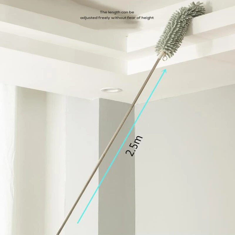 Telescopic Lengthen Duster Microfiber Chenille Home Cleaning Stainless Dust Removal Steel Dust Brush Ceiling Clean Multifunction
