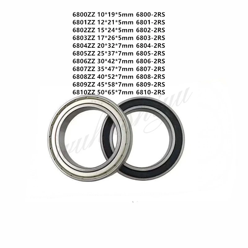 6800/6801/6802/6803/6804/6805/6806/6807/6808/6809/6810-2RS Thin Wall Metal Shielded Bearing Rubber Sealed Bearing Ball Bearings