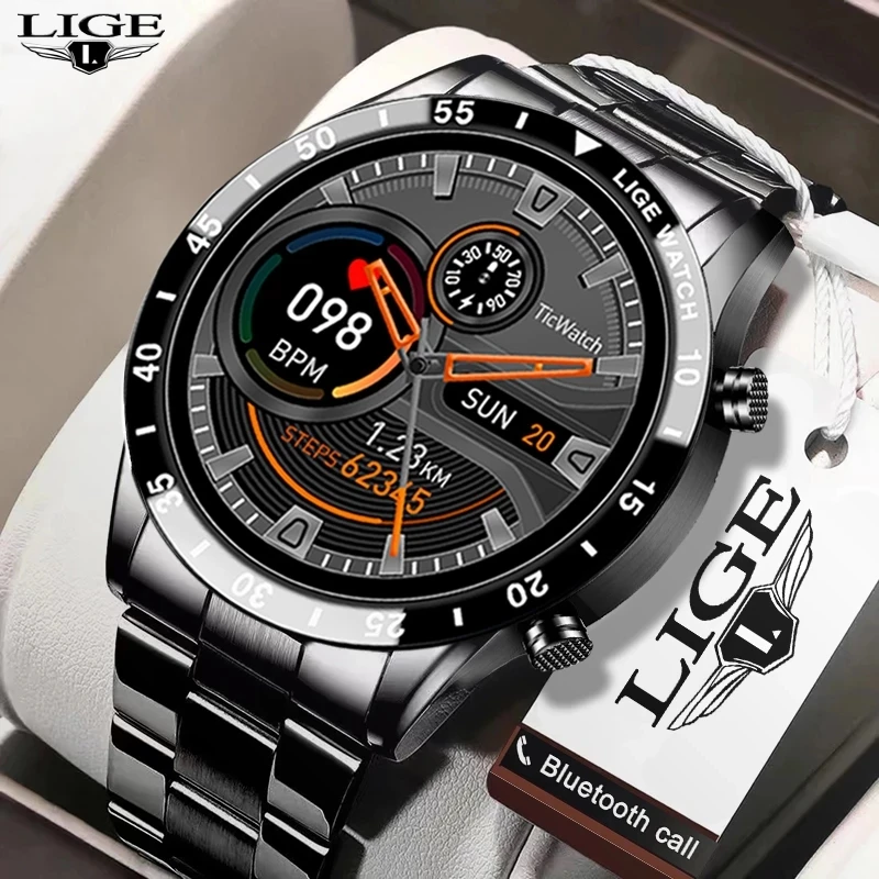 LIGE 2021 New Luxury Brand Mens Watches Steel Band Fitness Watch Heart Rate Blood Pressure Activity Tracker Smart Watch For Men