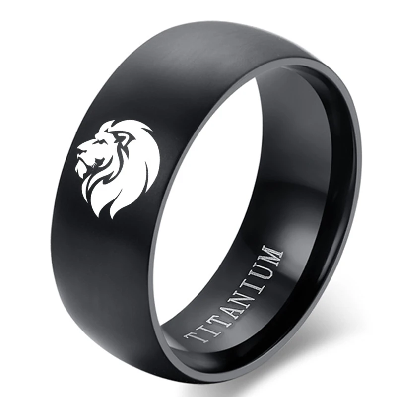 MOREDEAR 8mm Black Titanium A Male Lion Ring For Men and Women