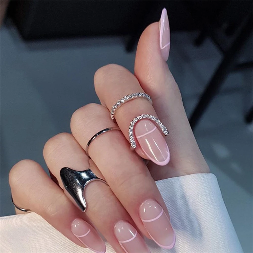 Gothic Metal Line Thin Nail Rings for Women Daily Fingertip Protective Cover Fashion Jewelry
