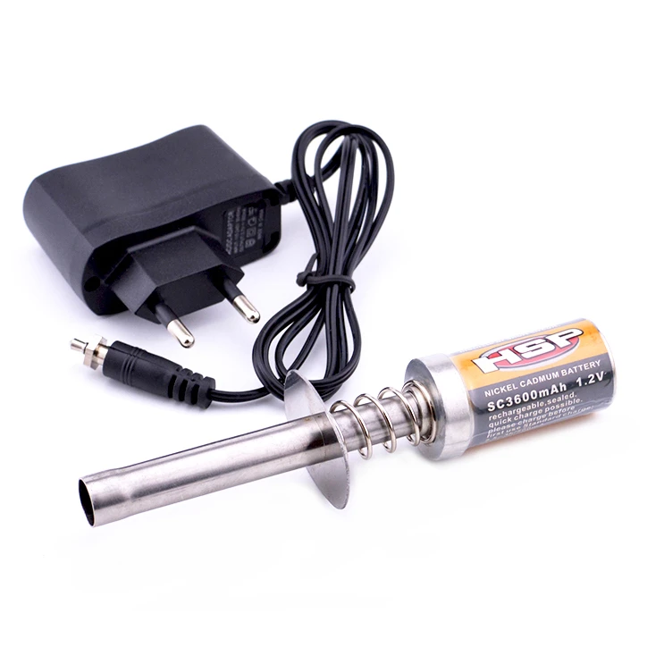 RC Nitro 1.2V 3600MAH RECHARGEABLE GLOW PLUG Starter Igniter AC Charger for Gas Nitro Engine Power 1/10 1/8 RC Car