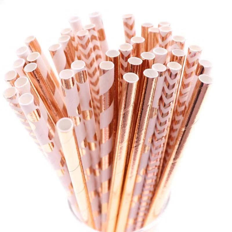 PINK MINNE Aluminum Rose Gold Foil Paper Straws Stripe Dot Mixed Birthday Party Decoration Kids Wedding Invitations Party Favors