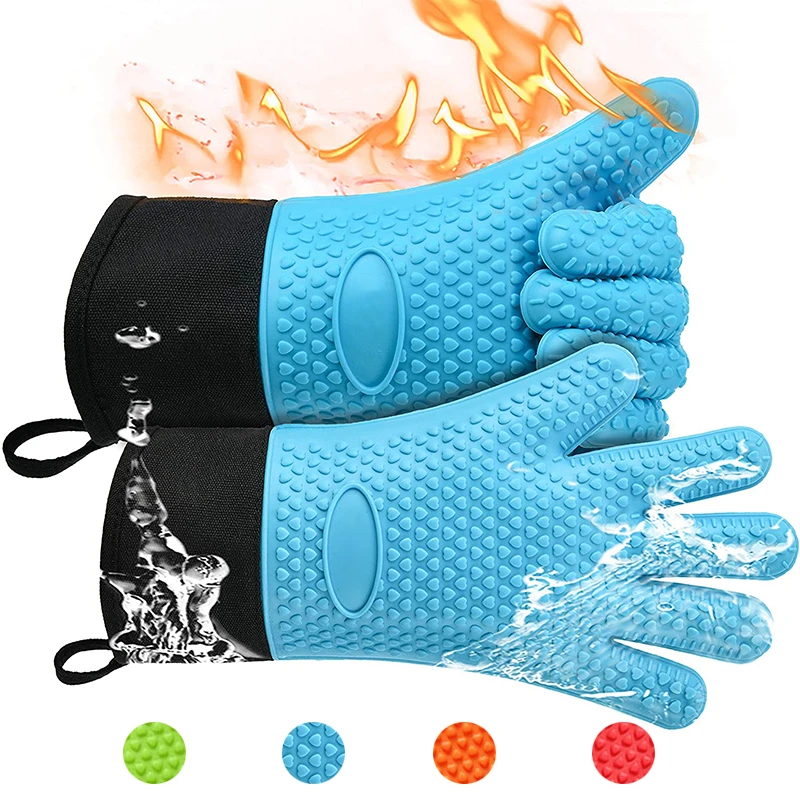 Double Layer Oven Gloves Heat Resistant Baking Gloves with Silicone and Cotton Kitchen Gloves Flexible Oven Mitts for Microwave