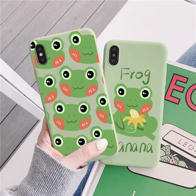 Mint green Funny The Frog cute cartoon Couple Phone Case For iPhone 12 11 pro MAX XR XS MAX X 6S 7 8 Plus SE 2020 soft TPU Case