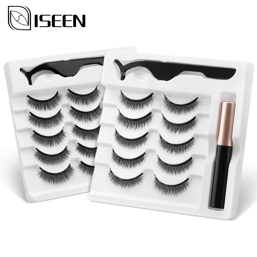 ISEEN 3D Mink Magnetic Eyelashes Super Natural Style Magnet False Eyelashes Magnetic Eyeliner&Tweezers Set Makeup Extension