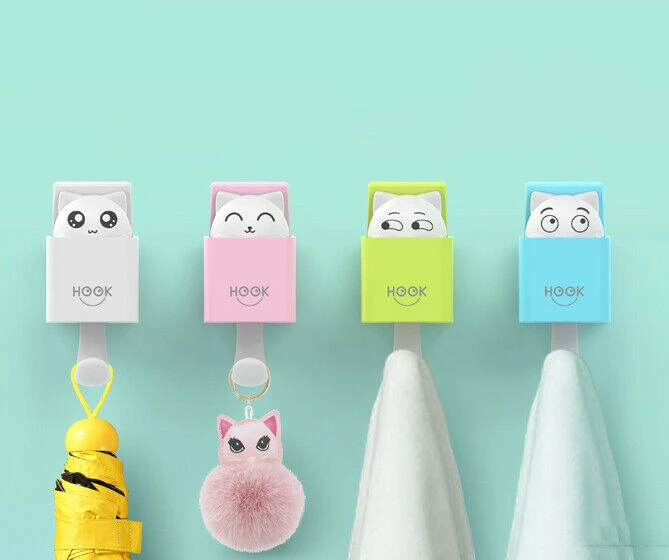 Innovative Self Adhesive Cat Hook Cute Storage Rack Hanger Living Room Wall Door Hook Decor Bag Keys Cloth Sticky Holder