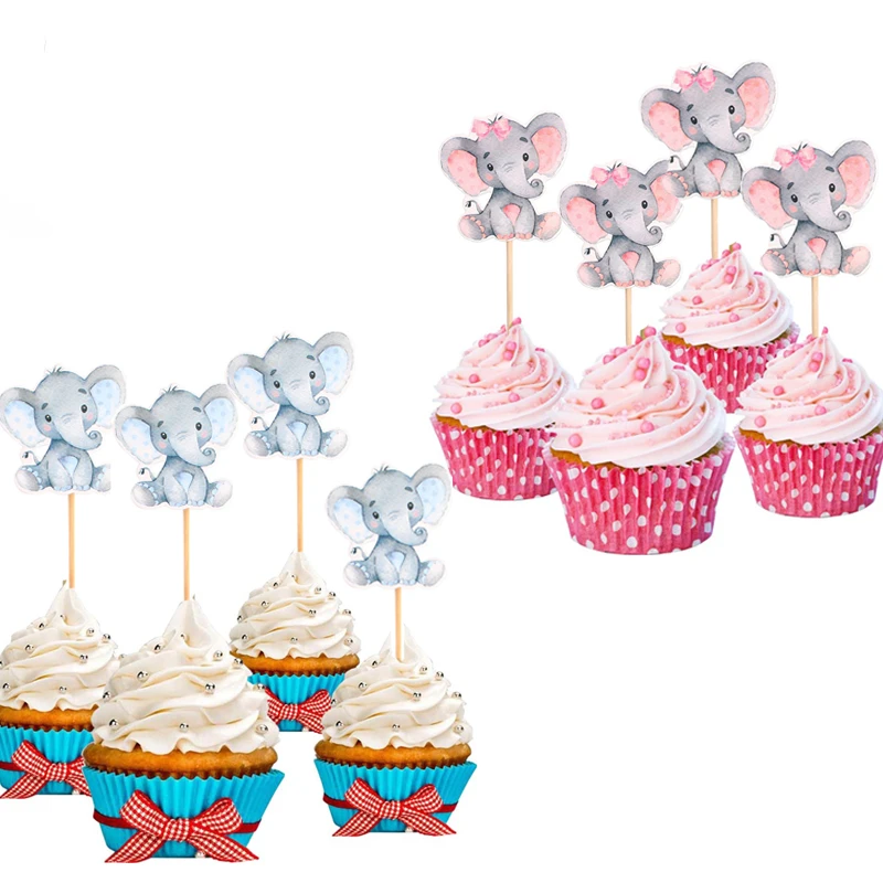 12pcs Pink Blue Baby Elephant Cupcake Toppers Birthday Party Baby Shower Food Picks Decor Party Supplies Animals Theme Party