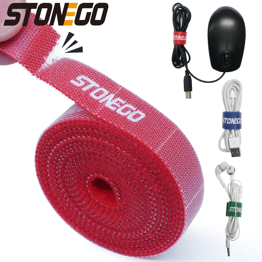 STONEGO Tearable USB Cable Winder Cable Organizer Ties Mouse Wire Earphone Holder HDMI Cord Free Cut Management Phone Hoop Tape