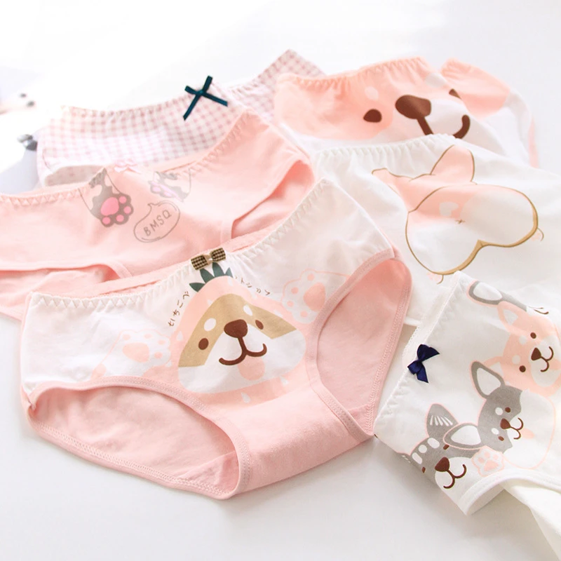 Lovely Cartoon Corgi Dog Patterned Underwear For Women Cute Cotton Menstrual Panties Soft Girls Students Briefs Ladies Lingerie