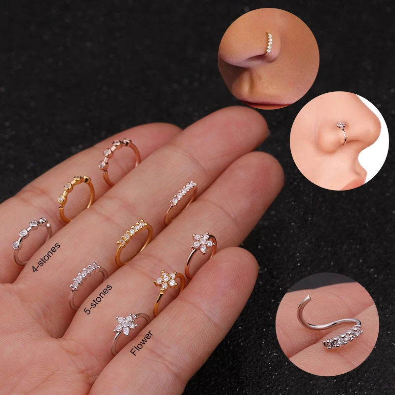 Chissen 1 Pc Nose Piercing Body Jewelry Cz Nose Hoop Nostril Nose Ring Tiny Flower Helix Cartilage Tragus Ring