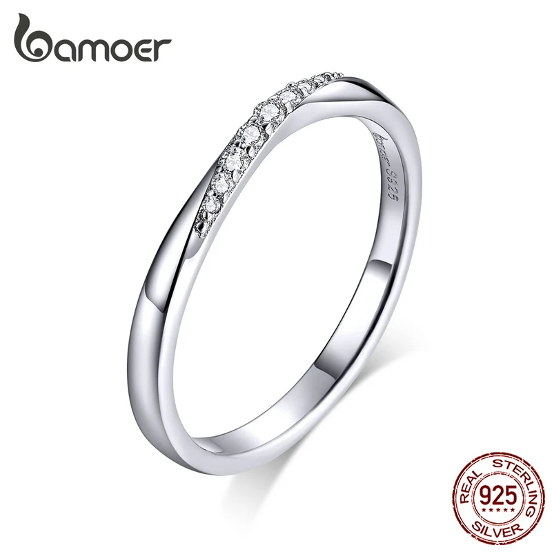 bamoer Sterling Silver 925 Dazzling Cubic Zirconia Finger Rings for Women Wedding Statement Jewelry Chic Stylish Bague BSR095