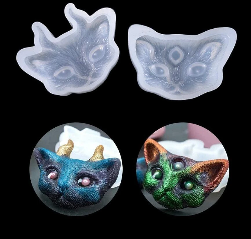 2Pcs Three-Eyed Horned Devil Cat Silicone Casting Resin Molds Jewelry Tools For DIY Resin Jewelry Uv Epoxy Handmade Making Craft