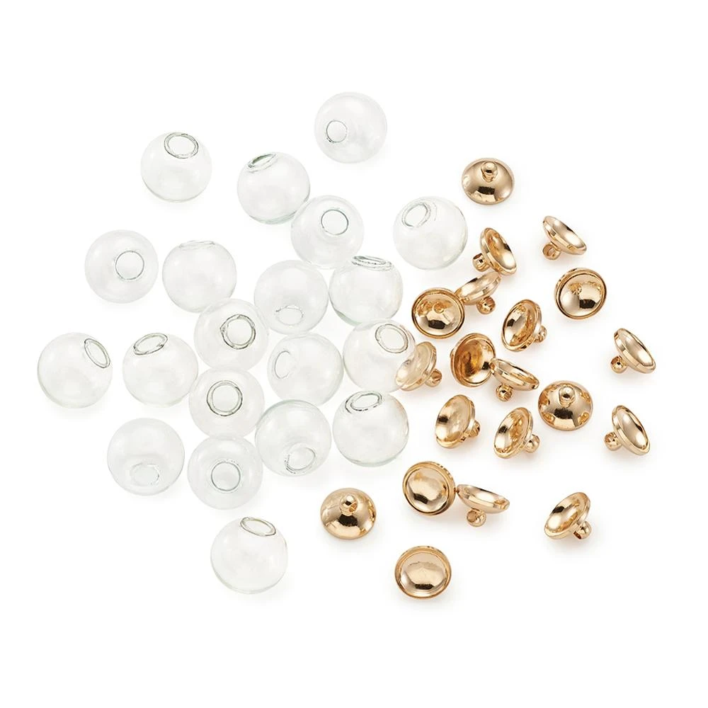 8/10/12/14/16/18mm Round Mechanized Blown Glass Globe Beads Golden Plated Pendant For Earring Necklace Jewelry Making