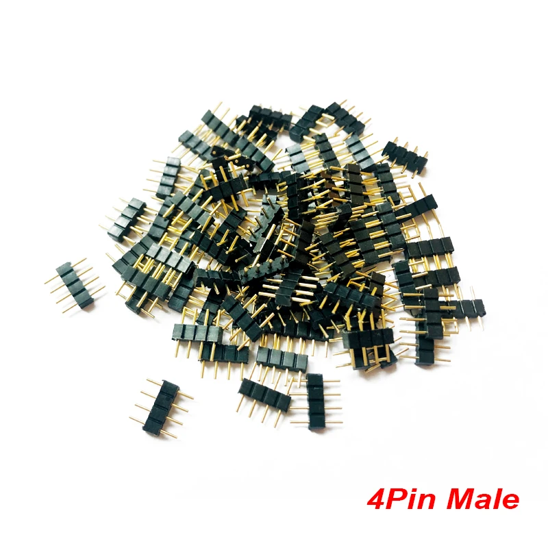 100Pcs Free shipping 4pin Needle 4pin RGB Connector Male Type Double 4pin for 3528 5050 RGB LED strip led accessories