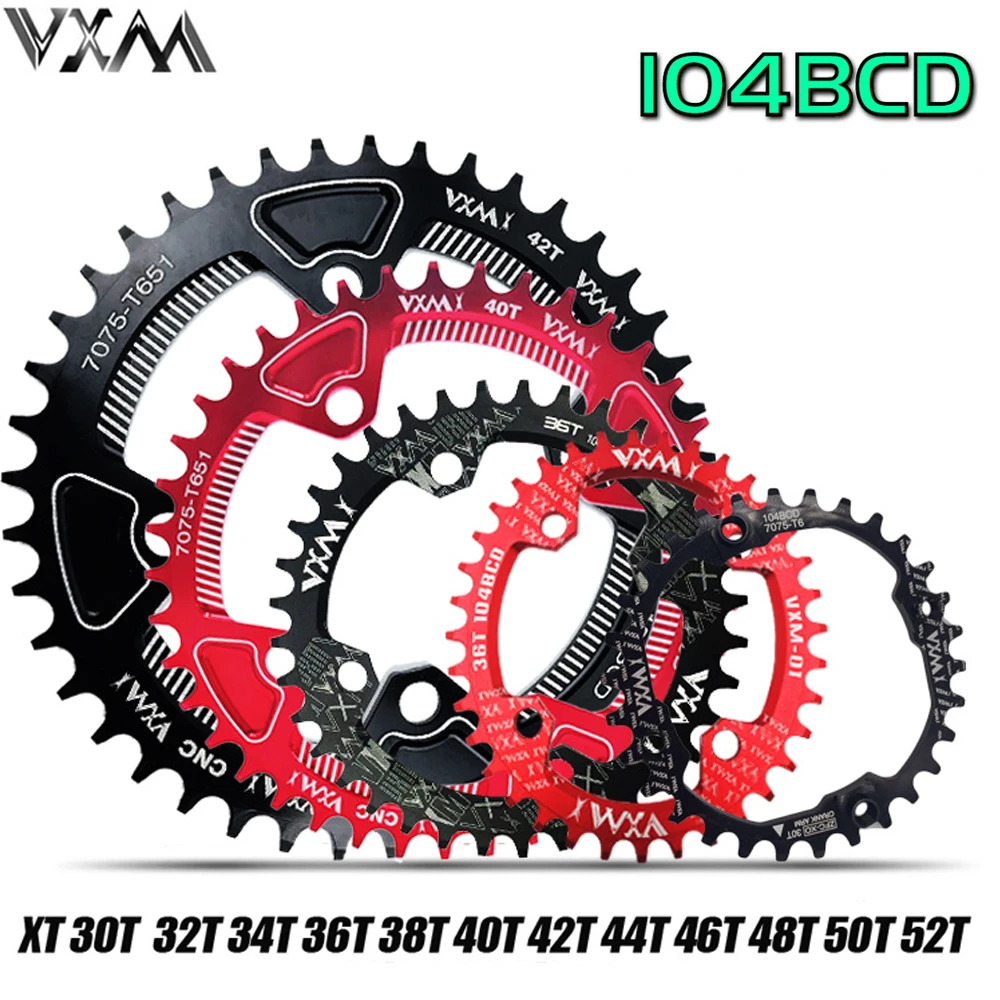 VXM Bicycle 104BCD Crank Oval Round 30T 32T 34T 36T 38T 40T 42T 44T 46T 48T 50T 52T Narrow Wide Chain Wheel MTB Bike Chainring