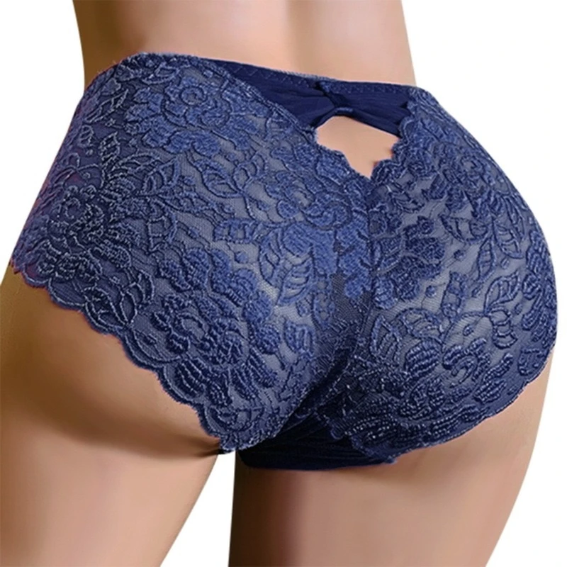 Women mid-waist lace panties, transparent and seamless, large size hip briefs, cotton crotch, ladies panties