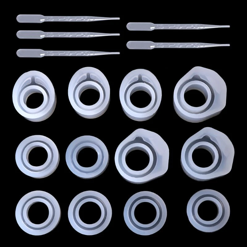 17Pcs Epoxy Resin Kit Silicone Mold Ring Molds 3 Sizes Dropper DIY Jewelry Rings 16/16.6/17mm Handmade Gifts Accessories Finding