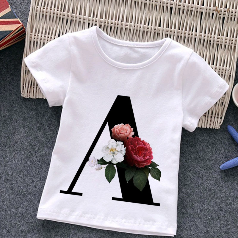 Unisex Summer New T-shirt Fashion Alphabet Girls Tshirts Harajuku Retro Boy Tshirt Flowers Element Nice Round Neck Kids Tshirt