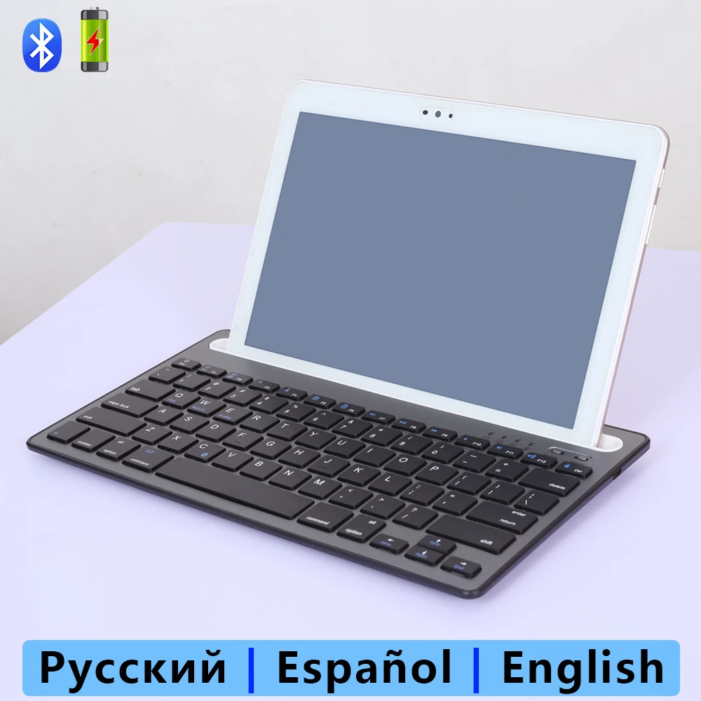Bluetooth Keyboard with Integrated Stand Russian Spanish Rechargeable Multi-Device Portable Wireless Keyboard for Tablet Laptop