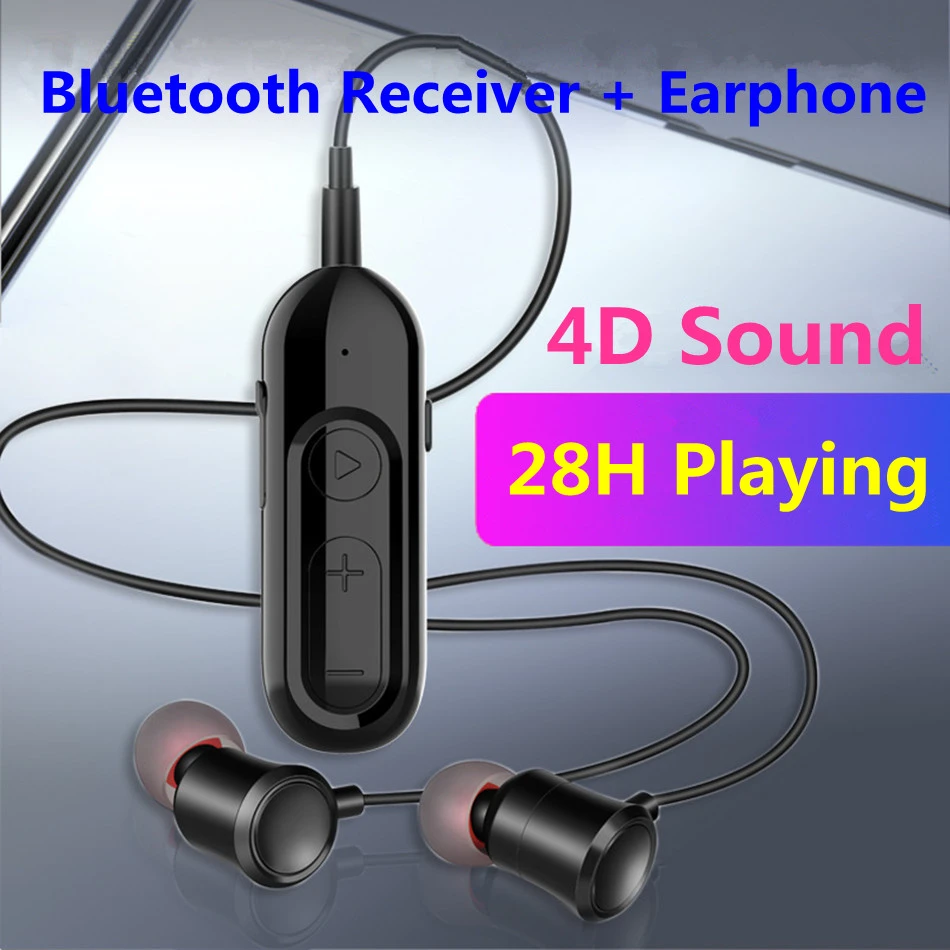 28H Bluetooth 5.0 Receiver with Earphone Microphone 3.5mm Jack AUX Wireless Audio Adapter for Car Headphone Speaker Stereo Music