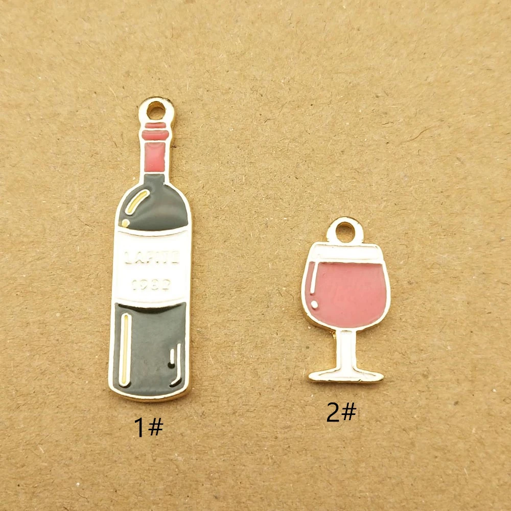 10pcs wine bottle and cup enamel charm for jewelry making fashion earring pendant bracelet necklace charms diy design charms