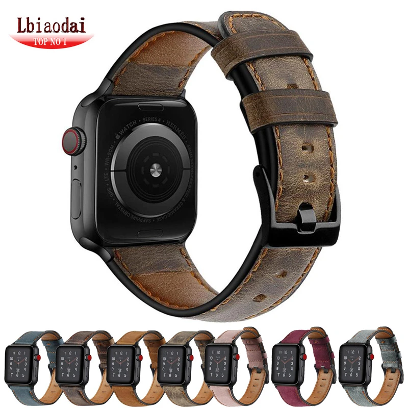 Strap for Apple watch band 44mm 40mm 42mm 38mm iwatch belt Retro Cow Leather watchband bracelet apple watch serie 6 SE 5 4 3 44