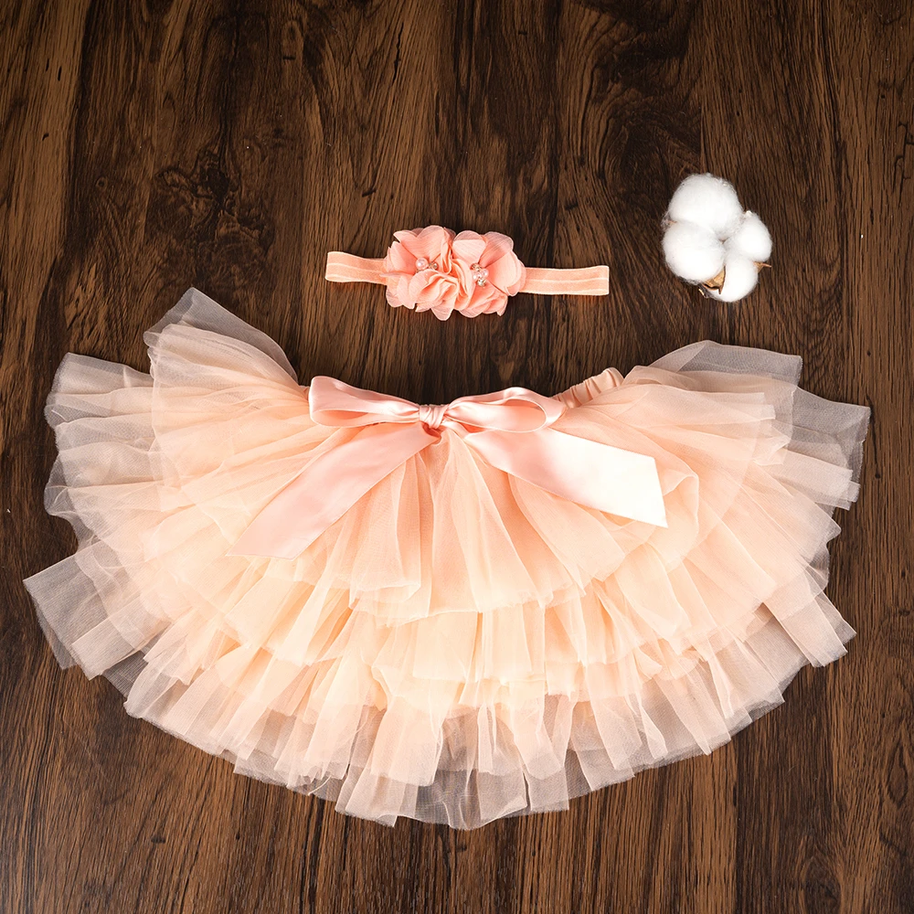 Baby Girls Tulle Tutu Bloomers Infant Newborn Diapers Cover 2pcs Short Skirts+Headband Set Girls Skirts Rainbow Baby Skirt