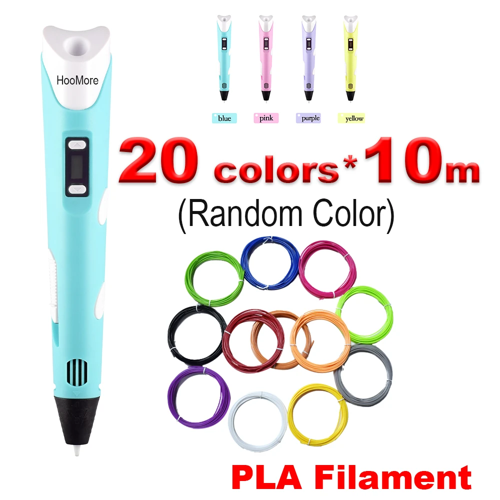 HooMore 3D Pen PLA Filament 1.75mm 3D Printing Pen DIY Pens Drawing Pencil With LED Screen Birthday Educational Gift For Kids